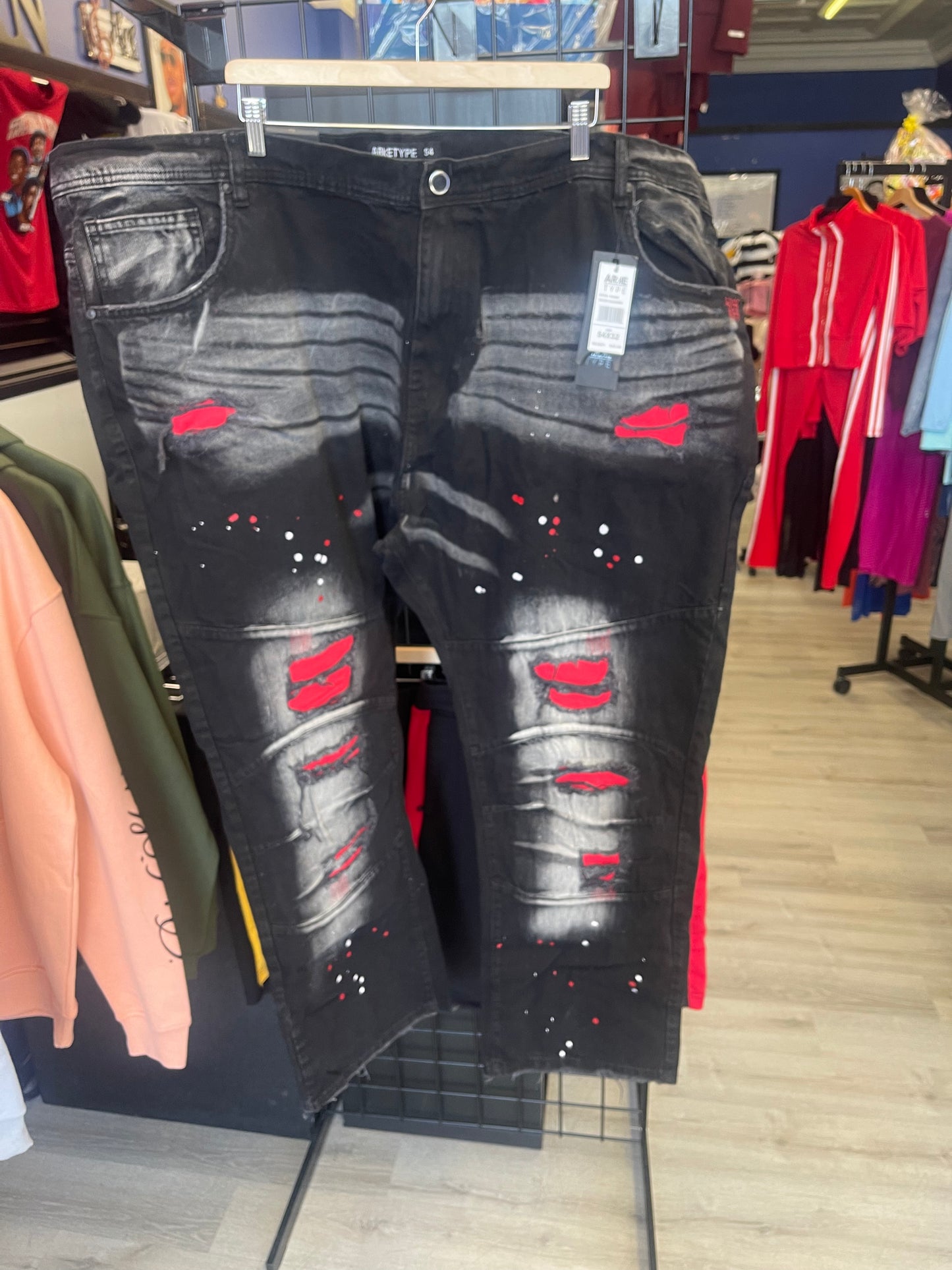 Black with red fade jeans