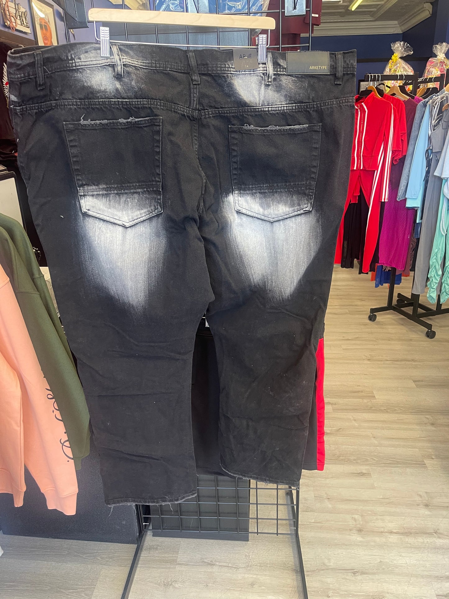 Black with red fade jeans