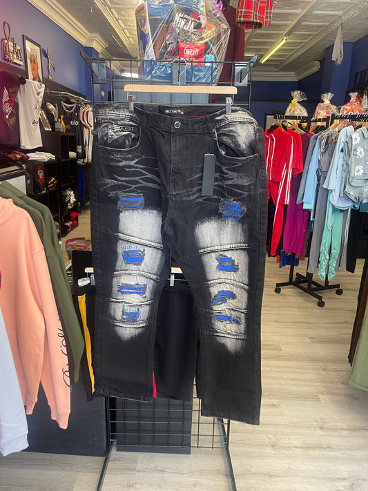 Black royal blue fade jeans