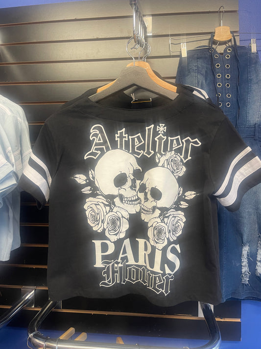 Skull rose cropped baseball jersey